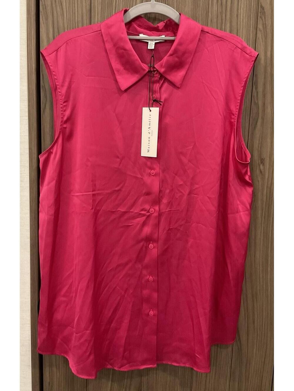 NWT MAISON D’ameile Paris  Womens Pink Sleeveless Button Up Blouse Size XL
